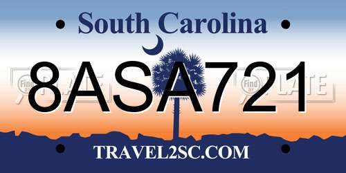 8ASA721 South Carolina License Plate