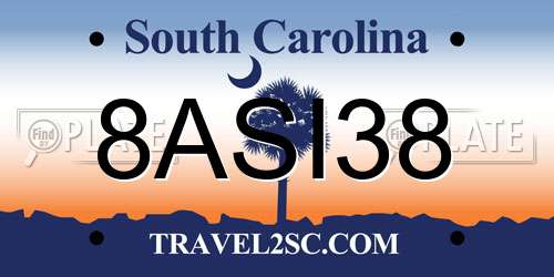 8ASI38 South Carolina License Plate