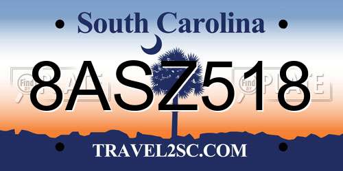 8ASZ518 South Carolina License Plate