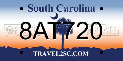 8AT720 South Carolina License Plate