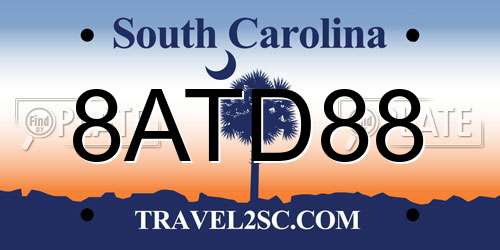 8ATD88 South Carolina License Plate