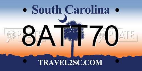 8ATT70 South Carolina License Plate