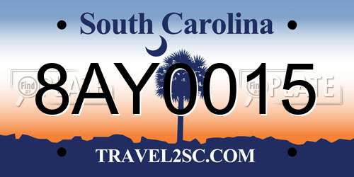 8AY0015 South Carolina License Plate