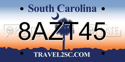 8AZT45 South Carolina License Plate