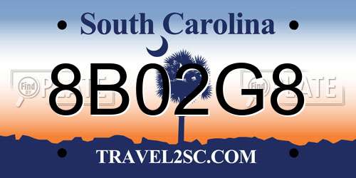 8B02G8 South Carolina License Plate