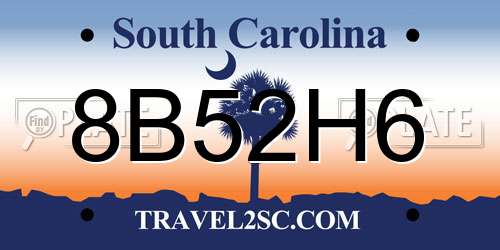 8B52H6 South Carolina License Plate