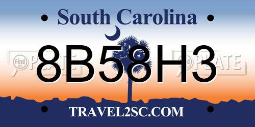8B58H3 South Carolina License Plate