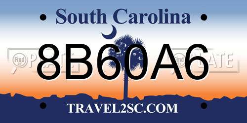 8B60A6 South Carolina License Plate