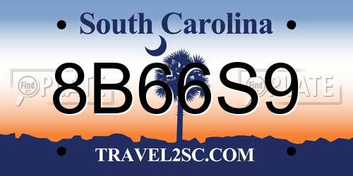 8B66S9 South Carolina License Plate