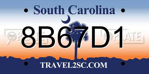 8B67D1 South Carolina License Plate