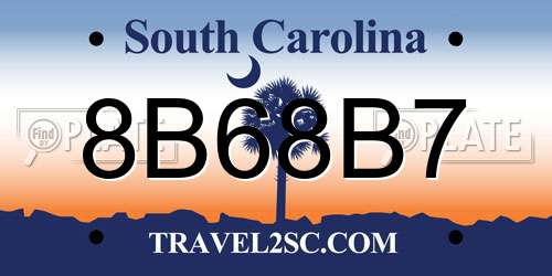 8B68B7 South Carolina License Plate