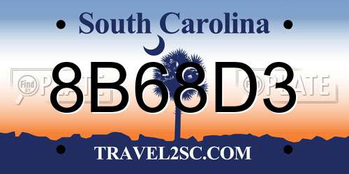 8B68D3 South Carolina License Plate