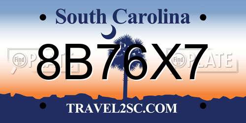 8B76X7 South Carolina License Plate