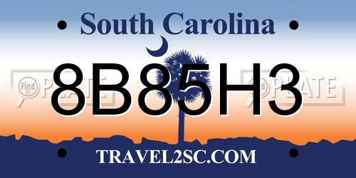 8B85H3 South Carolina License Plate