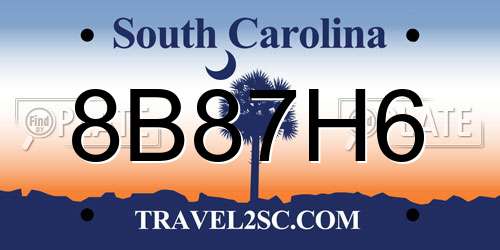 8B87H6 South Carolina License Plate