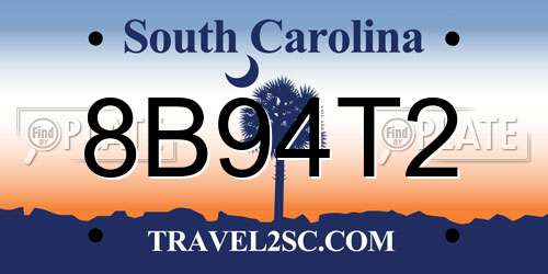 8B94T2 South Carolina License Plate
