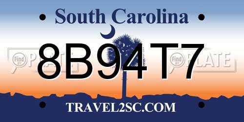8B94T7 South Carolina License Plate