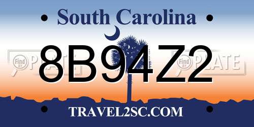 8B94Z2 South Carolina License Plate