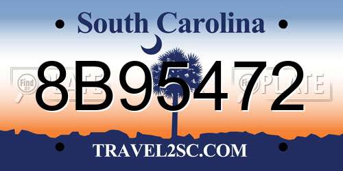 8B95472 South Carolina License Plate