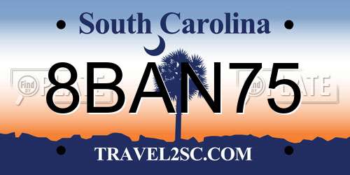 8BAN75 South Carolina License Plate