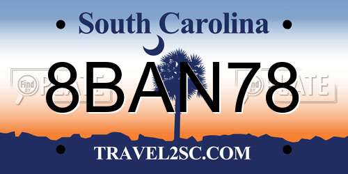 8BAN78 South Carolina License Plate