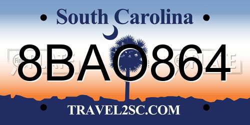 8BAO864 South Carolina License Plate