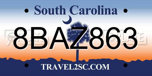 8BAZ863 South Carolina License Plate
