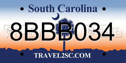 8BBB034 South Carolina License Plate