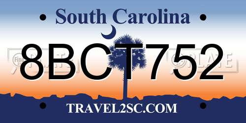 8BCT752 South Carolina License Plate