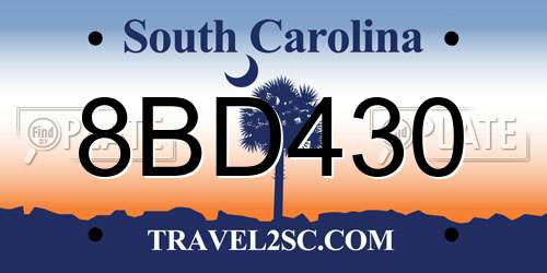 8BD430 South Carolina License Plate
