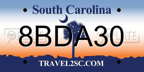 8BDA30 South Carolina License Plate