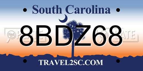 8BDZ68 South Carolina License Plate