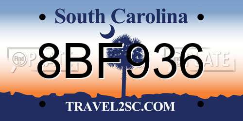 8BF936 South Carolina License Plate