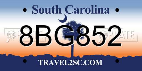 8BG852 South Carolina License Plate