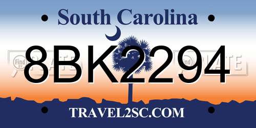 8BK2294 South Carolina License Plate