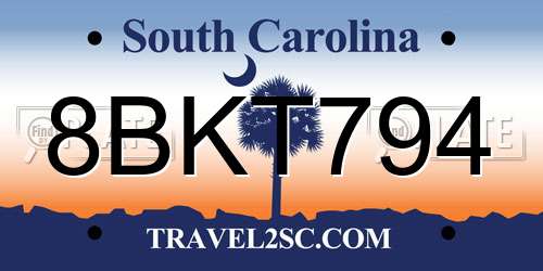 8BKT794 South Carolina License Plate