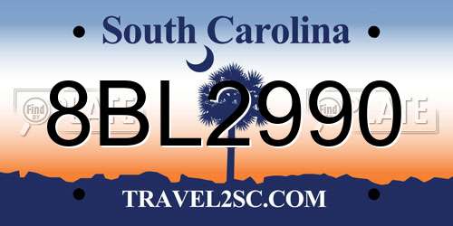 8BL2990 South Carolina License Plate