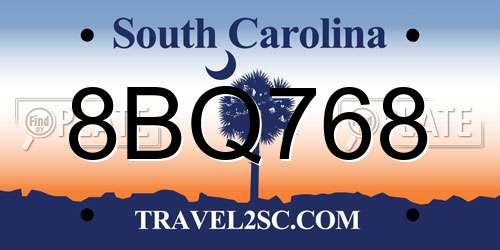 8BQ768 South Carolina License Plate
