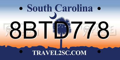 8BTD778 South Carolina License Plate