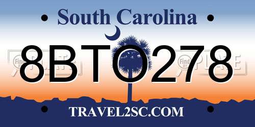 8BTO278 South Carolina License Plate
