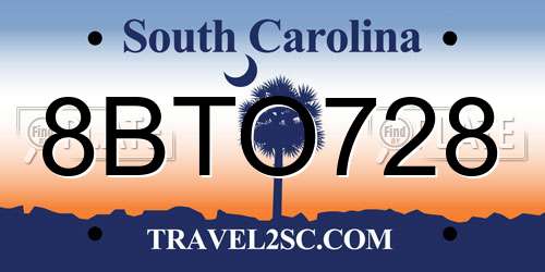 8BTO728 South Carolina License Plate