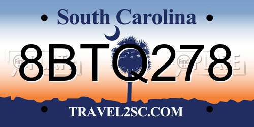 8BTQ278 South Carolina License Plate