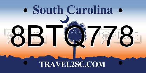 8BTQ778 South Carolina License Plate
