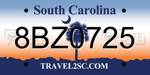 8BZ0725 South Carolina License Plate