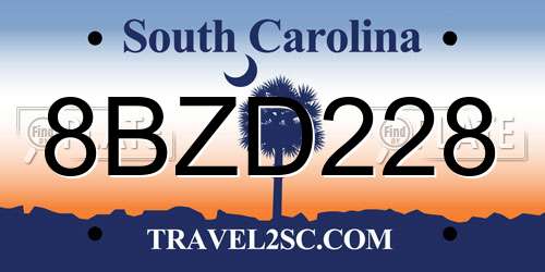 8BZD228 South Carolina License Plate