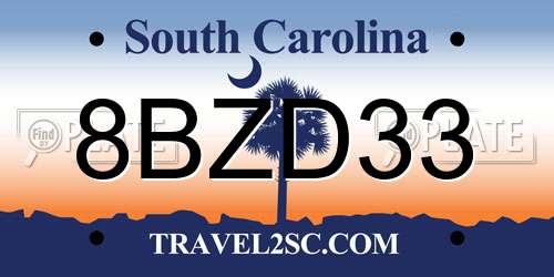 8BZD33 South Carolina License Plate