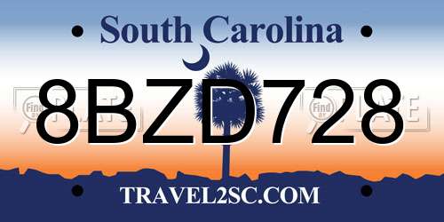 8BZD728 South Carolina License Plate