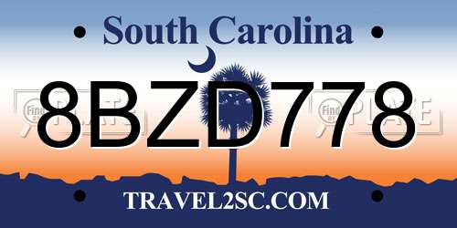 8BZD778 South Carolina License Plate