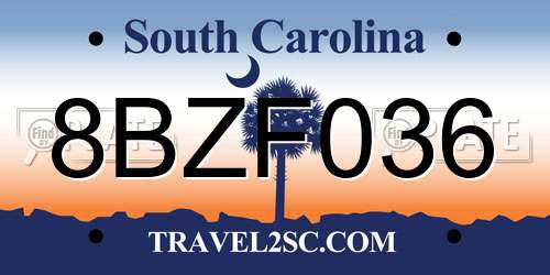 8BZF036 South Carolina License Plate