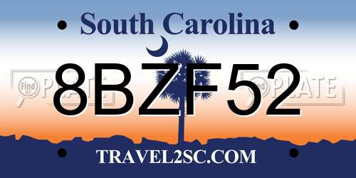 8BZF52 South Carolina License Plate